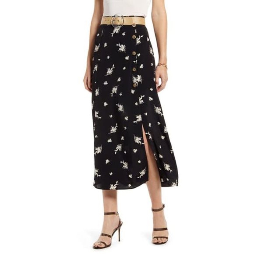 Something Navy High Waist Midi Skirt In Black Etch